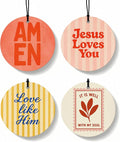 Boho Christian Round Car Air Freshener 4 Pcs Coconut Scented, Inspirational Religious Car Accessories Mirror Decor for Women, Christian Hanging Air Freshener for Cars Closet Drawer Books