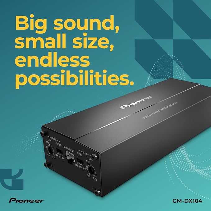 GM-DX104 4-Channel Car Amplifier – 400W Max, Efficient Class D, Bridgeable Design, Hi-Res Certified, Gold terminals, Clean Output, Low Interference