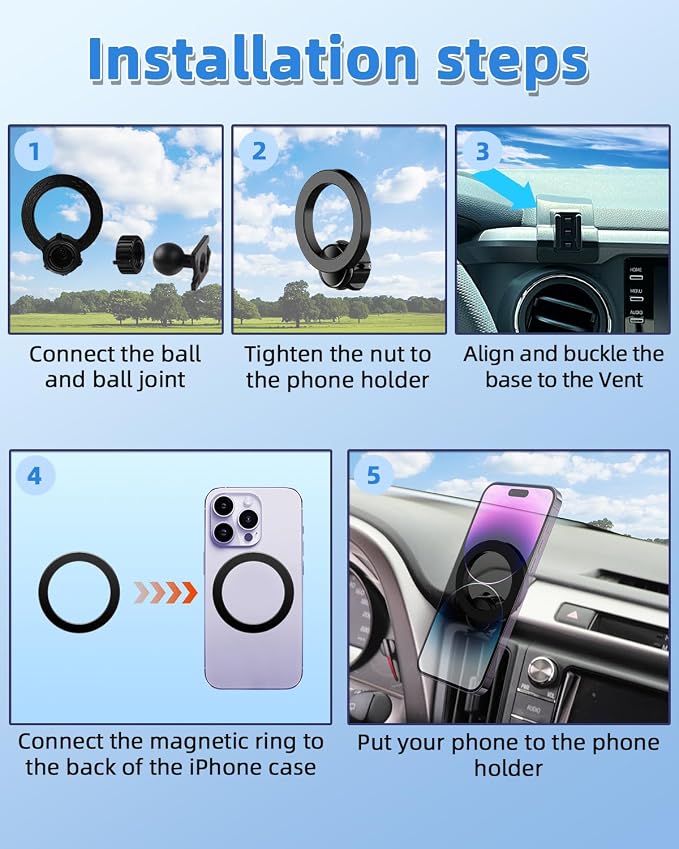 PZK Car Phone Holder for Toyota Tacoma 2016-2023 Accessories Custom Vent | 3rd Gen Tacoma Magnetic Car Phone Mount Compatible with Magsafe Hands Free 360° Rotation Phone Stand for All Smartphones