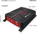 GM-A3702 2-Channel Car Amplifier – 500W Max, Class AB, Bridgeable Design, Automatic Signal Sensing and Turn-on, Built-in high-/Low-Pass Filter