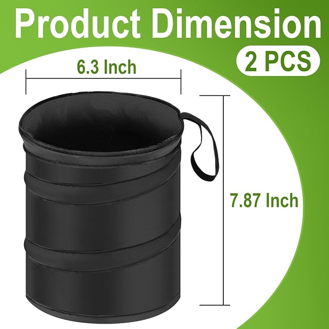 2 PCS Car Trash Can, Collapsible Pop-up Car Garbages Can, Car Accessories Portable Garbage Bin with Elastic Band, Waterproof Small Garbage Can for Back Seat Front Seat, for Outdoor Traveling