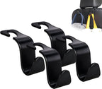 4-Pack Car Headrest Hooks Vehicle Storage Organizer for Purses Handbags Groceries Backpack Coats –Holds 55lbs 360° Rotating Black
