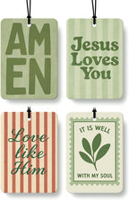 Green Boho Christian Car Air Freshener 4 Pcs Coconut Scented, Jesus Loves You Car Accessories Mirror Decor, Inspirational Religious Hanging Air Freshener for Cars Closet Drawer Book Kids Room