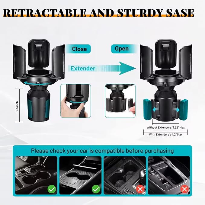 Car Cup Holder Expander with Coaster & adjustable base, Universal Auto Expandable Round Cup Adapter for Yeti Hydro Stanley Owal Tumblers Water Drink Coffee Bottle