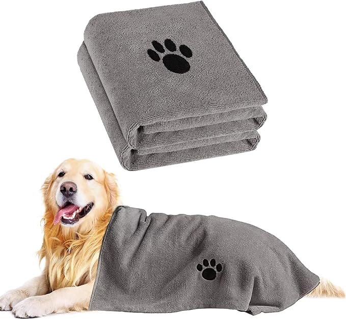 2 Pack Microfiber Dog Towels for Drying Dogs, Super Absorbent and Soft Pet Towels for Dogs or Cats, 40' X23.6'', Pet-Friendly, Perfect for Pets of Different Sizes and Fur Types, Grey