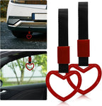 2 Pcs Heart Shaped Car Handle Strap – Drift Charm Rear Bumper Warning Ring Decor for Car Interior Exterior, Subway Bus Handle Accessory, Cute Heart Car Decor Gift for Women & Men (Red)