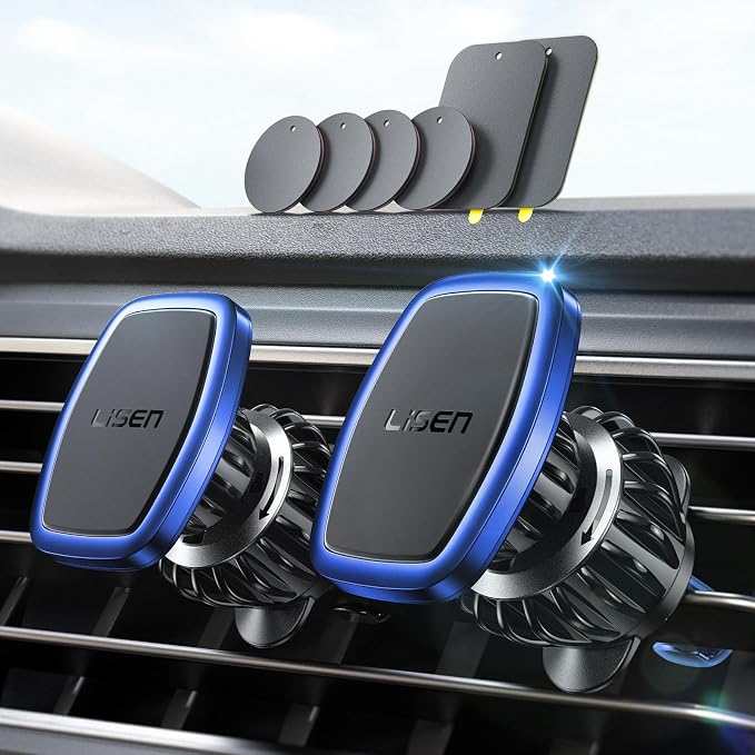2 Pack Magnetic Phone Holder for Car Magnet for Phone Car Mount Vent 6 Military Magnets Vent Cell Phone Holder Mount for Car Plate Fit All, Gifts for Women Men, Car Accessories (Blue)