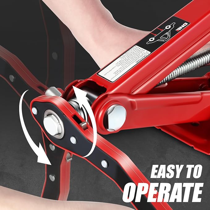 1.5 Ton (3,306 lbs) Scissor Lift Jack with Labor-Saving Ratchet Wrench for Most Cars, 4'' - 15.2'' Lifting Range, Red, TOOLS-00477