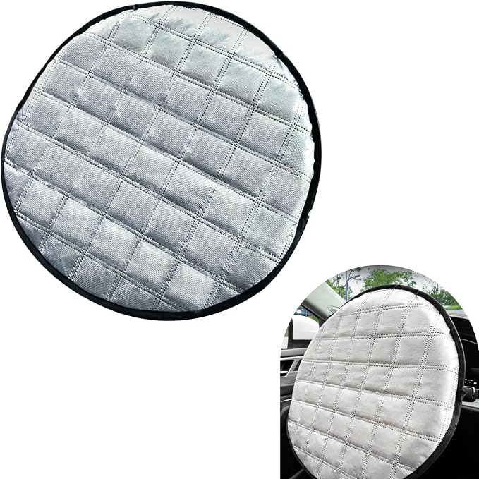 Car Steering Wheel Sunshade, 16.93" Anti-Heat Steering Wheel Protector, 3-Layer Thickened Design, Aluminum Film Car Sun & Heat Block Cover, Universal for Most Cars (Silver)