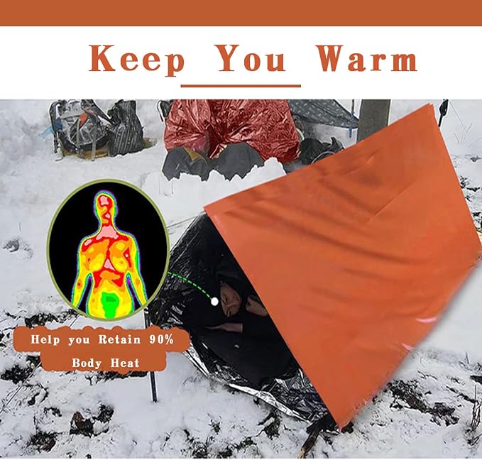 5Pack Emergency Poncho Portable Thermal Mylar Survival Rain Poncho with Hood for Adults Emergency Supplies and Survival Kits for Outdoor Camping,Hiking,First Aid,Orange