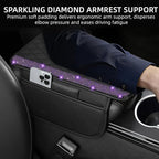 Bling Car Center Console Cover, Leather Car Arm Rest Cover Cushion with 2 Storage Bags, Universal Auto Armrest Protector Storage Box, Bling Accessories Interior for Most Vehicles (Purple)