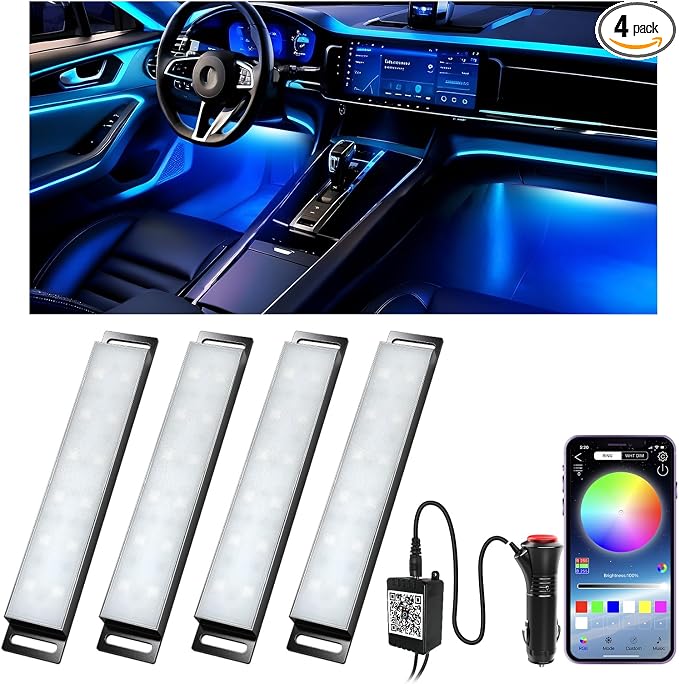 Car LED Lights Interior, Ambient Lighting Car with Smart APP Control, Multicolor Interior LED Lights with Music Mode for Truck Jeep SUV, DC 12V