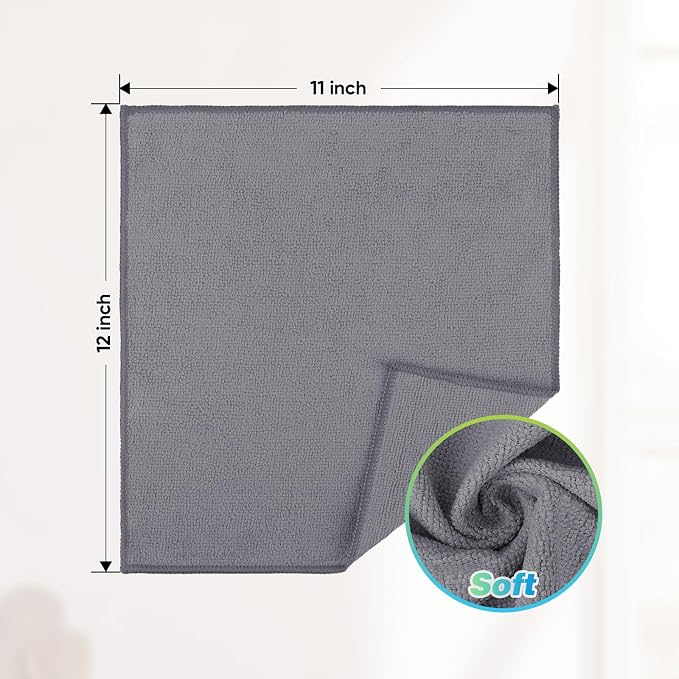 Grey Microfiber Cleaning Cloth, 24 Pack Absorbent Cleaning Rags, Lint-Free, Streak-Free Cleaning Towels for Car Kitchen House, 12"X11"