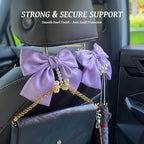 2 PCS Bow Pearl Car Seat Headrest Hook – Cute Purse Hook for Car, Girly Interior Decoration Accessories Hook Hanger, Seatback Holder for Purses & Bags, Elegant Car Organizer (Lavender Purple)