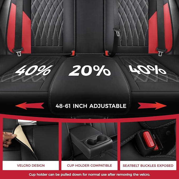 Black Red Car Seat Covers Full Set - Faux Nappa Leather Seat Covers for Cars, Breathable Waterproof Front Seats with Lumbar Support and Rear Seat Cover, Fit for Automotive Sedans SUVs Pickups