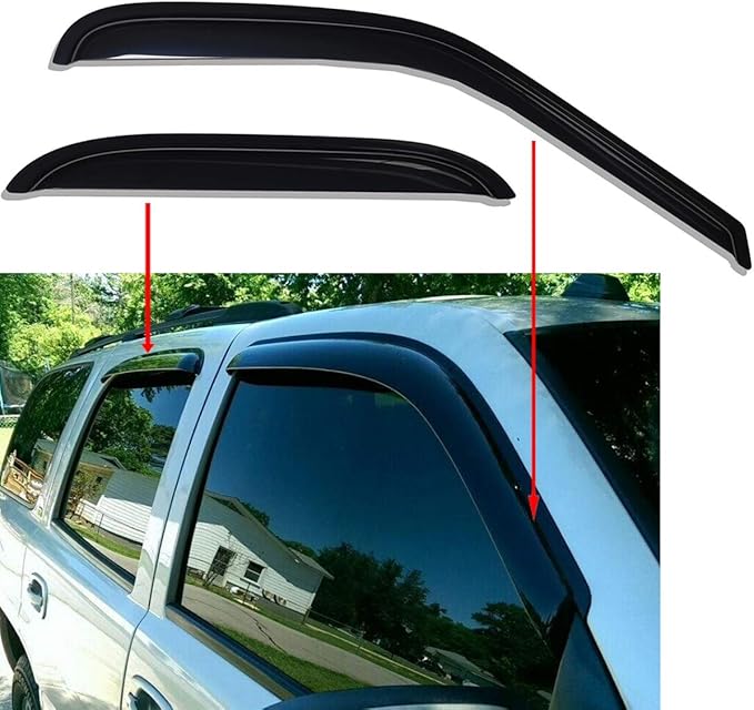 Extra Durable Tape-on Auto Window Visor, Fit 2000-2006 Chevrolet Tahoe/GMC Yukon, 2001-2006 Yukon Denali, 2002-2006 Cadillac Escalade (Standard), Original Rain Guard Deflector, Smoke, 4Pcs