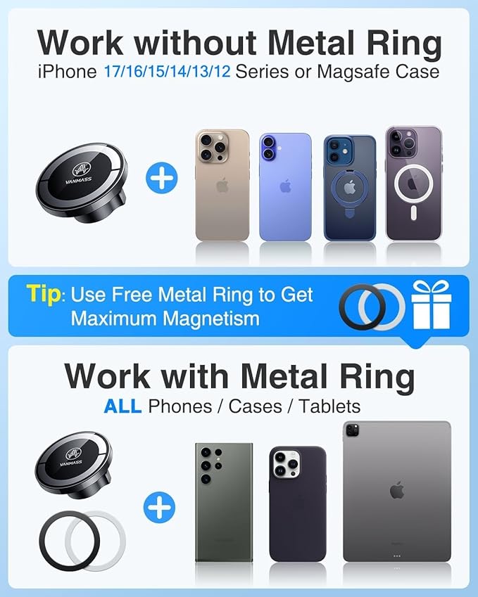 【Military-Grade】 for MagSafe Car Mount【Upgraded Strongest Magnetic&Suction】Phone Holder Cell Stand for Dashboard Windshield Vent, Tesla Truck Cradle for iPhone 17 Pro Max 16 15 14 13 12 Android