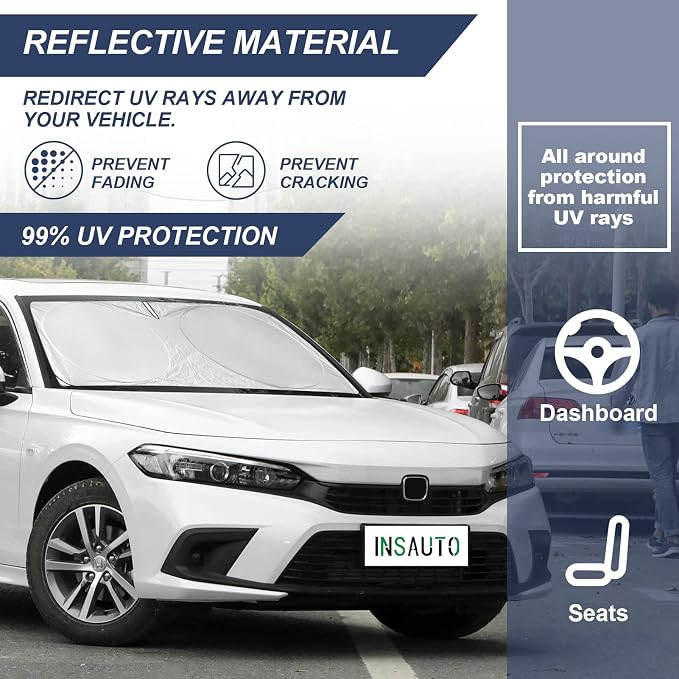 Windshield Sun Shades Compatible with Honda Civic Accord, Front Window Sunshade for Windshield Cover Foldable Sun Visor Protector 210T Reflective Cool Car Accessories (61" X 34.6")
