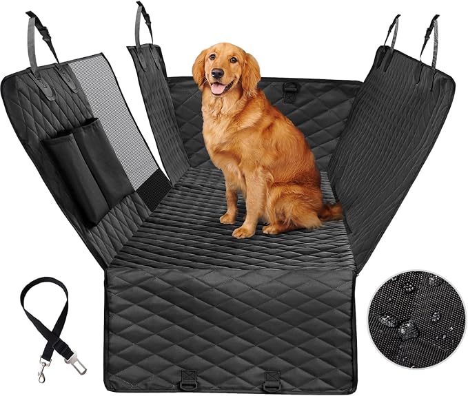 X-Large Dog Car Hammock, 100% Waterproof with Mesh Window, Scratch Prevent Anti-Slip Car Seat Covers for Back Seat