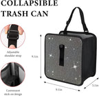 Car Foldable Trash Can, Bling Rhinestone Oxford Garbage Container Hanging Waterproof Organizer, Mini Crystal Dustbin Waste Basket Leakproof Trash Bin for Car Office Kitchen (AB)