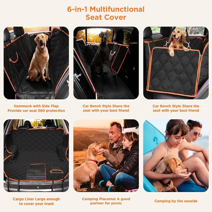 Waterproof Dog Car Seat Cover for Back Seat,Collapsible Scratchproof Dog Car Seats Covers,Nonslip Dogs Seat Cover with Mesh Window,Storage Pocket,Side Flaps,Universal Size Fit for Car/Truck/SUV