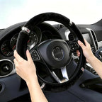 Diamond Fluffy Steering Wheel Cover with Sparkly Crystal Rhinestones, Universal 15 Inch Car Elastic Steering Wheel Protector for Women Girls (Black)
