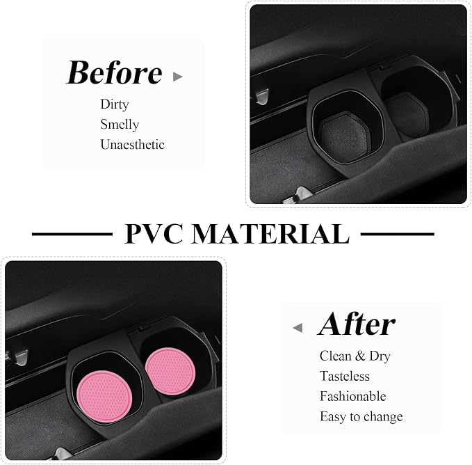 4 Pack Car Coasters, 2.75inch Universal Non-Slip Car Cup Holder Coaster for Car, PVC Cup Pad Mat Car Coasters for Cup Holders for Women (Pink)