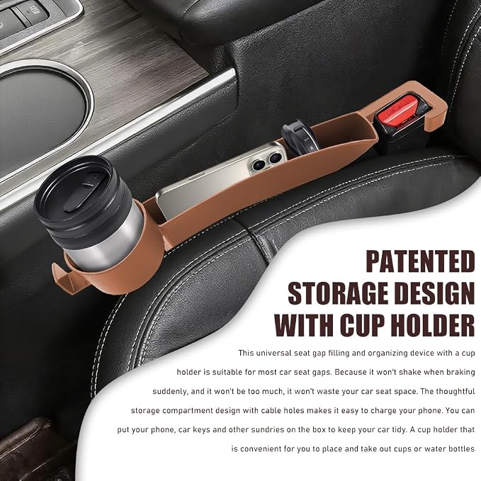 Car Seat Gap Plug with Storage Slot, Car Seat Gap Filler, 2PCS | Auto Gap Filler Organizer with Cup Holder, Universal Carseat Side Gap Filler Strip Between Front Seats & Console for Most Car