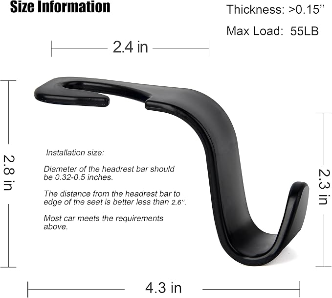 Car Seat Headrest Hook Cute Bowknot Vehicle Hanger Car Storage Organizer for Handbag Purse Coat Grocery Bag Puff Black