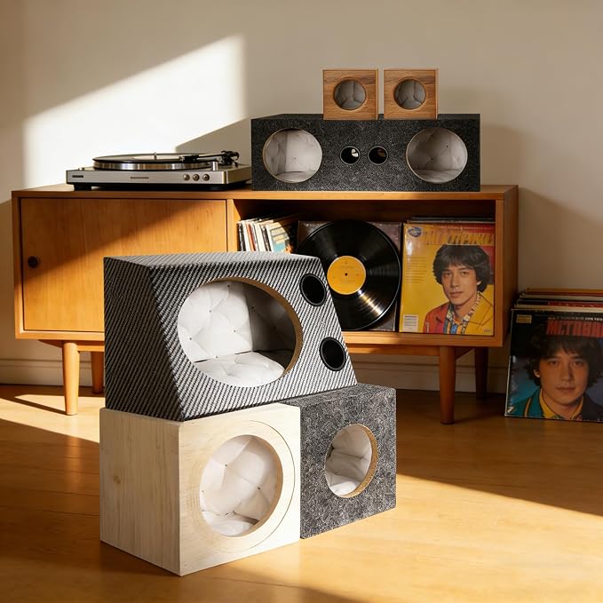 8 Inch Ported Wooden Speaker Enclosure, Black White Single Vented Subwoofer Box Car Audio Truck Speaker Box for DIY Home Vehicle Audio Custom Sound Supplies