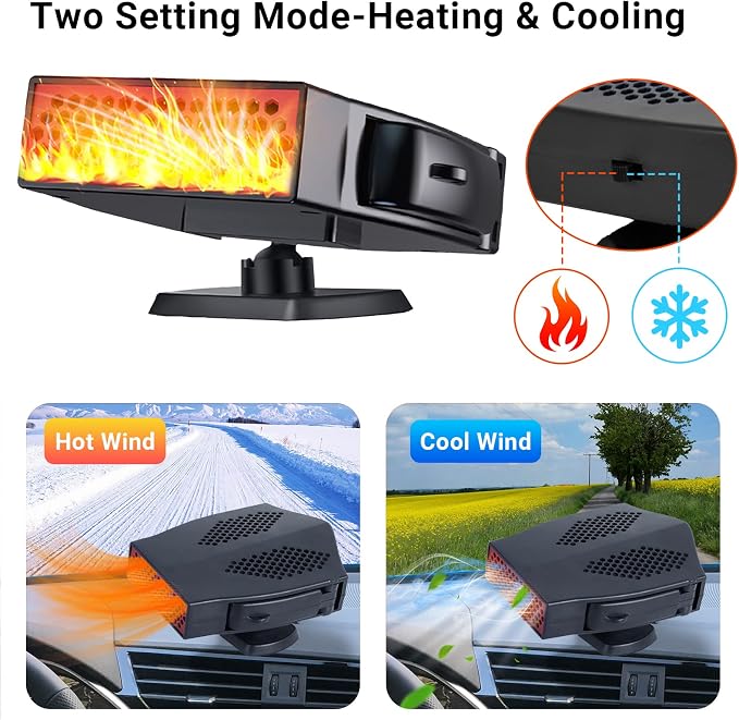 Car Heaters, 12V 200W Portable Vehicle Heaters and Defrosters, Windshield Defogger and Defroster, Car Heater That Plugs into Cigarette Lighter, 2 In 1 Fast Heating & Cooling Fan for All Cars