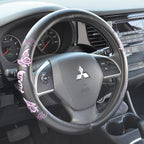 Design Comfort Grip Steering Wheel Cover for Car SUV Van and Truck, 15 inch Standard Size, Pink Butterflies