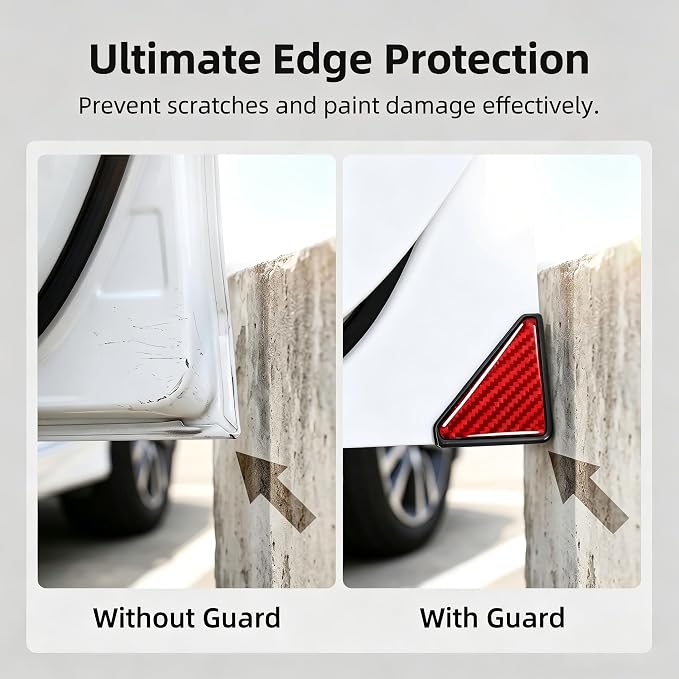 2 PCS Car Door Corner Edge Guards, PVC Thickened Anti-collision Protector, Carbon Fiber Sporty Right-angle Decorative Sticker, Self-adhesive Exterior Accessory for Cars SUVs Trucks (Red)