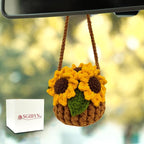 Crochet Hanging Plant for Car,Car Decorations Interior,Plant Aesthetic Car Accessories for Women Interior Cute,Car Ornaments Charms for Rear View Mirror,Boho Car Decoration Gifts