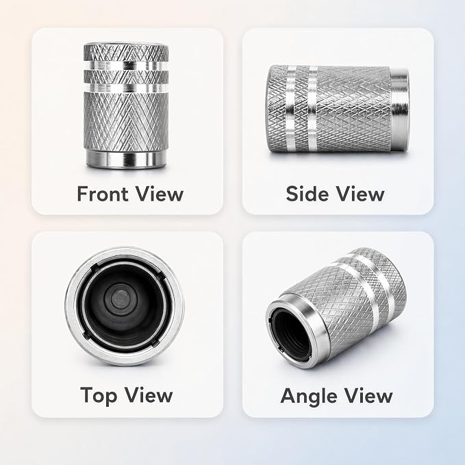 Tire Valve Stem Caps 8 Pack, Aluminum Tire Valve Caps with Plastic Liner, Corrosion Resistant Leak Proof Air Valve Caps, Universal Valve Stem Caps for Cars, Trucks, SUVs, Motorcycles and Bikes