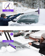 2025 Extra Long 55.7" Ice Scrapers for Car Windshield Multi-Functional Detachable Car Ice Scraper with Foam Grip and 270° Pivoting Brush Head Snow Brush for SUV Truck Auto(Purple)