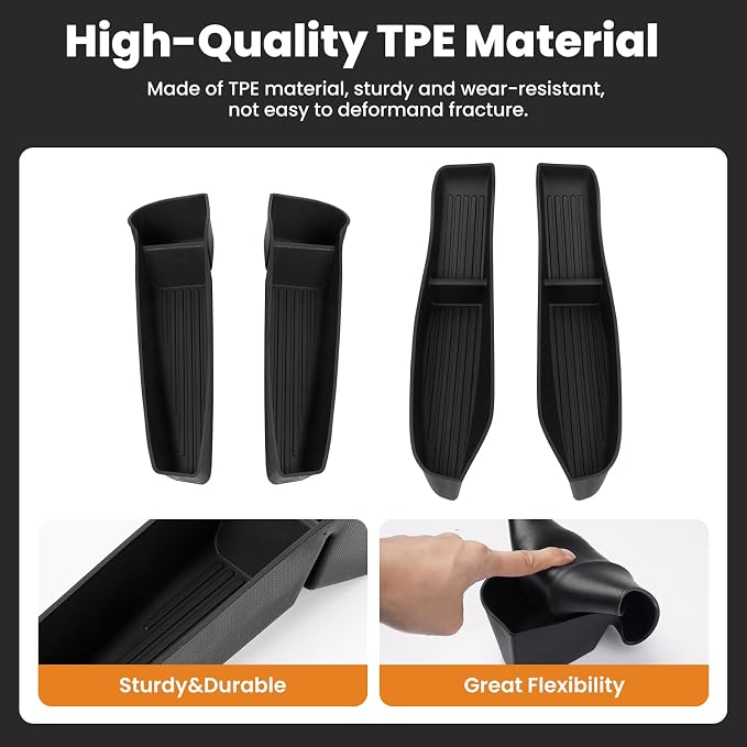 Car Door Side Storage Box for New Tesla Model Y Juniper 2025 2026 Accessories - Waterproof TPE Front Rear Door Insert Tray Organizer Slot Storage Protector 4PCS
