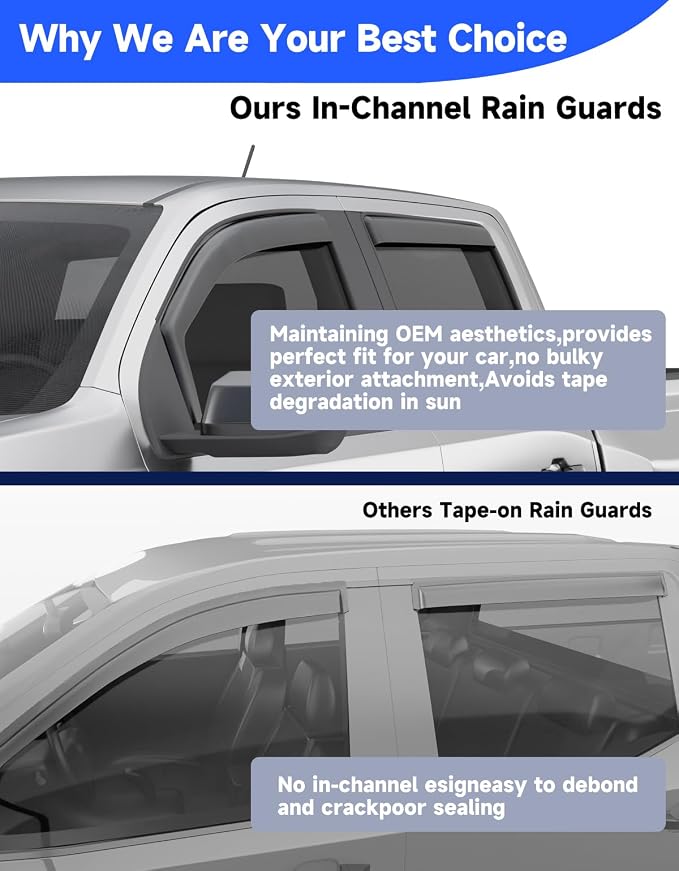 in-Channel Rain Guards Fit for Truck Chevy Colorado/GMC Canyon 2023 2024 2025 2026 Crew Cab Window Rain Guards Visors Vent Visors Window Deflector Vent Shades Car Accessories -4 pcs