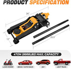 4 Ton Low Profile Floor Jack, Heavy Duty Steel Hydraulic Car Jack with Dual Pistons Quick Lift Pump, Hydraulic Racing Floor Jack, Lifting Range 4.5" to 20", Orange