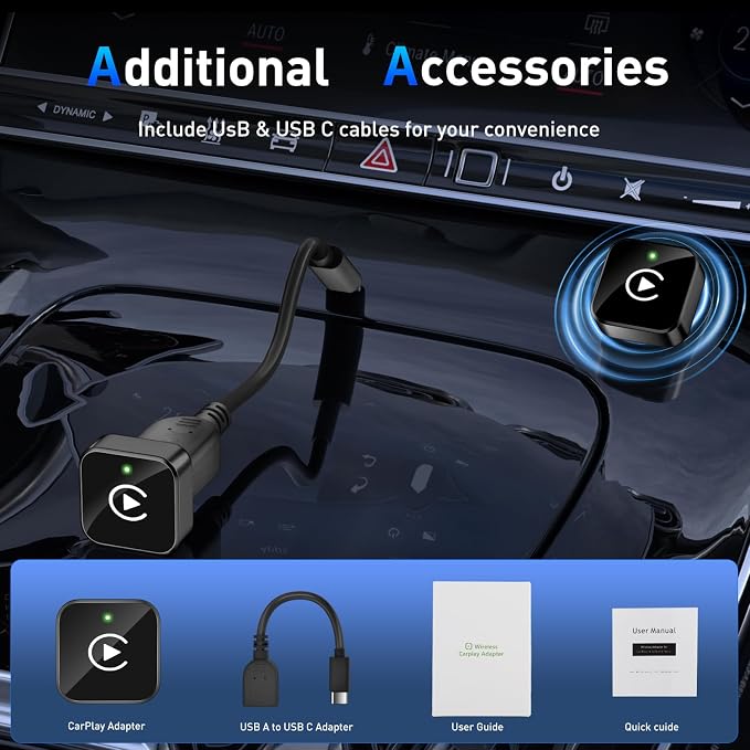 Wireless CarPlay Adapter 2026 Upgrade Mini Design, USB/USB-C Plug & Play Converts CarPlay to Wireless - Easy Use Fast Stable Connection Car Play for iPhone & Android