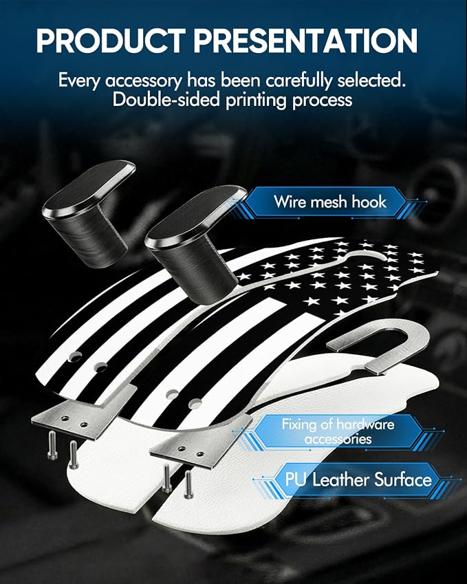 Purse Holder for Car, 2 Pack Heavy Duty Purse Hanger for Car, PU Leather Car Seat Hooks for Purses and Bags, Cute Flag Headrest Organizer for Handbags & Backpacks