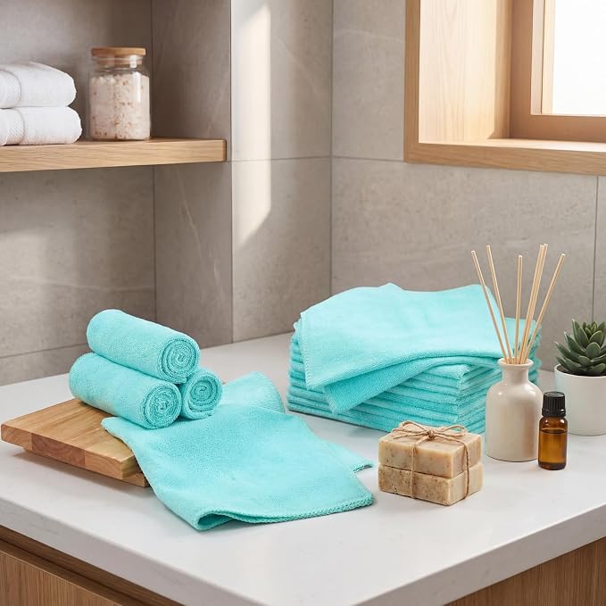 Cleaning Cloths for Cars 16 x 16 Inch Ultra Absorbent Towels Drying Microfiber Reusable Cleaning Supplies House Kitchen Window Microfiber Towel(Teal Blue,60 Pcs)