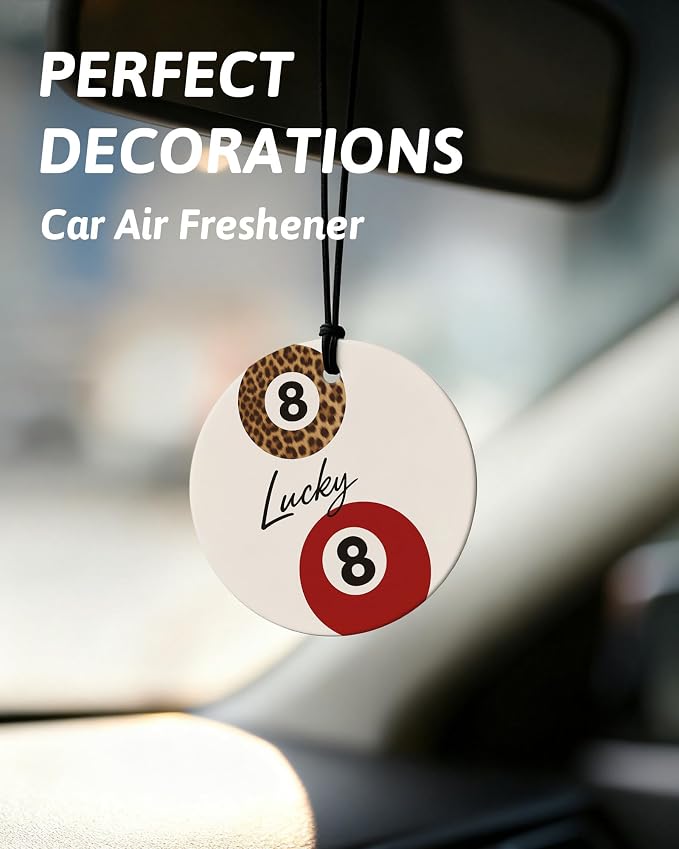 Funky Red Cheetah Orange Car Air Freshener 4 Pcs, Girly Leopard Star Lucky 8 Ball Round Hanging Air Freshener for Cars Closet Drawer Books, Red Cheetah Car Accessories Mirror Decor for Women