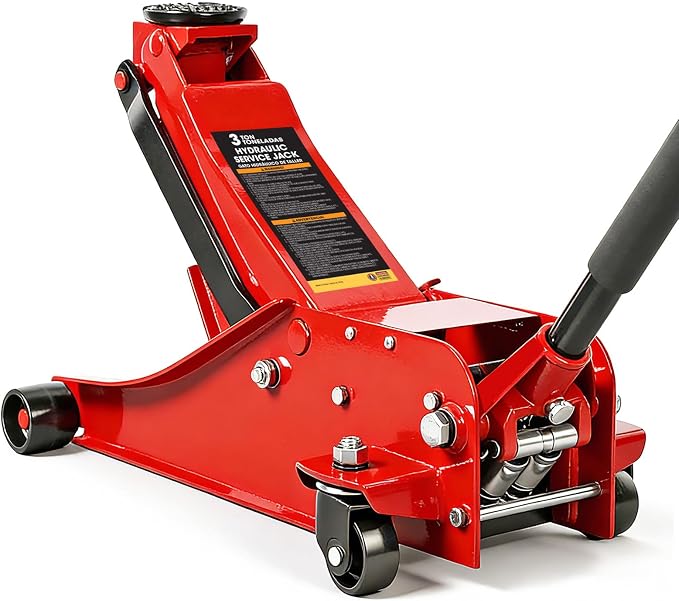 3 Ton Floor Jack, 6600LBS Capacity Hydraulic Car Jack, Low Profile Portable Jack with Dual Pumps, Quickly Lift Steel Service Jack, Lifting Range 3-1/8" Min to 20" Max Red