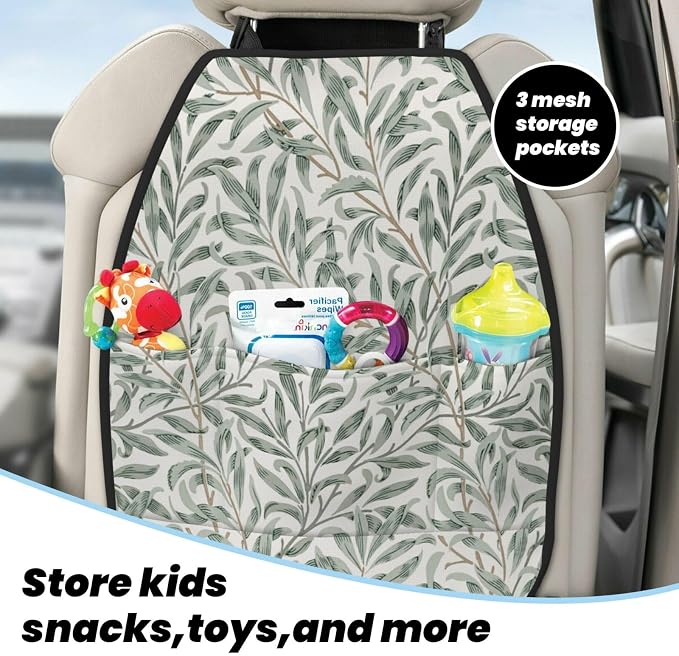 William Morris Willow Bough Sage Car Seat Back Kick Protectors Kick Mats With Storage Pockets For Vehicles To Protect From Dirt Mud Scratches 2 Pack