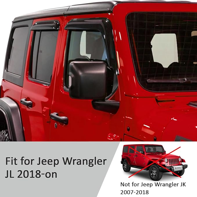 Voron Glass Tape-on Extra Durable Rain Guards for Jeep Wrangler JL 2018-2026/Jeep Gladiator 2020-2026, Window Deflectors, Vent Window Visors, 4 Pieces - 120103