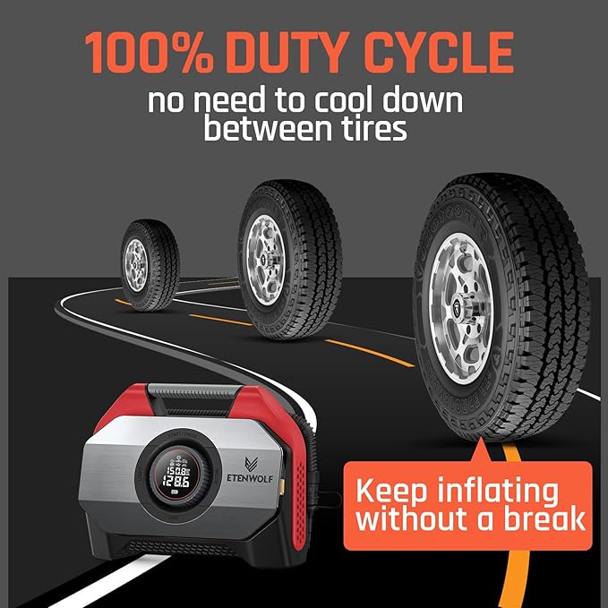 VORTEX S6 Tire Inflator Portable Air Compressor for Heavy-duty Vehicle, Cordless Air Pump for Car & Inflatables with 19200 mAh Battery, 100% Duty Cycle & Dual Cylinder Bike Pump, Red