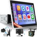 10.1 inch Single Din Car Stereo with Wireless Carplay 10 inch Touchscreen Radio Support FM Radio/YouTube Video/Car Play/Android Auto/Bluetooth/SWC + Backup Camera + Mic