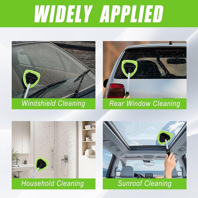 7 PCS Windshield Cleaning Tool, 19" Windshield Cleaner Kit with Extendable Handle, Microfiber Towel Pads, Brush, Empty Spray Bottle for Auto Glass Interior (Green)