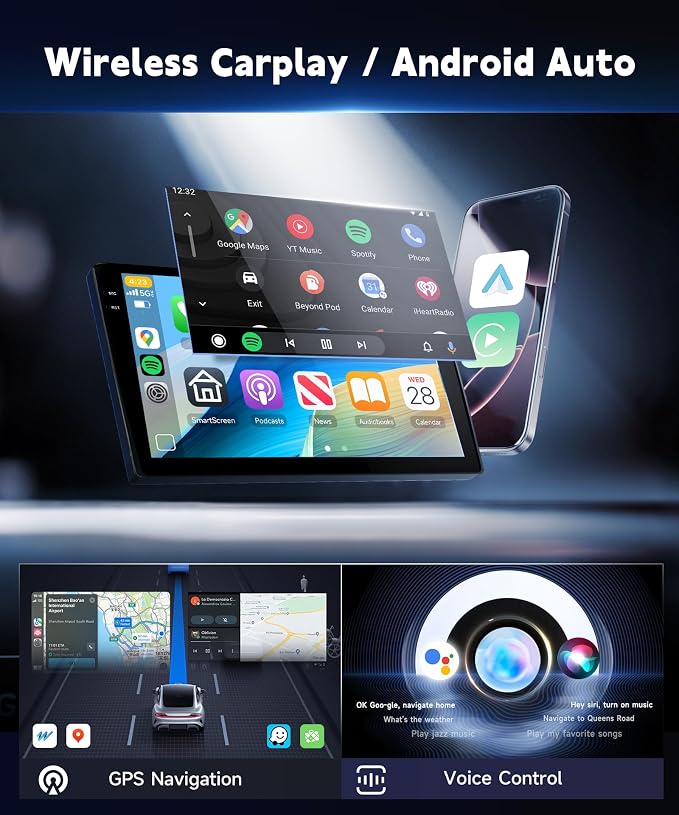 [4G+128G] Car Stereo for Toyota Corolla EX 2007-2012 with 5GWiFi/Android 15/Wireless Carplay Android Auto,9" Incell Touch Screen Radio,GPS/EQ DSP/Bluetooth5.0/SWC/AHD Backup Camera